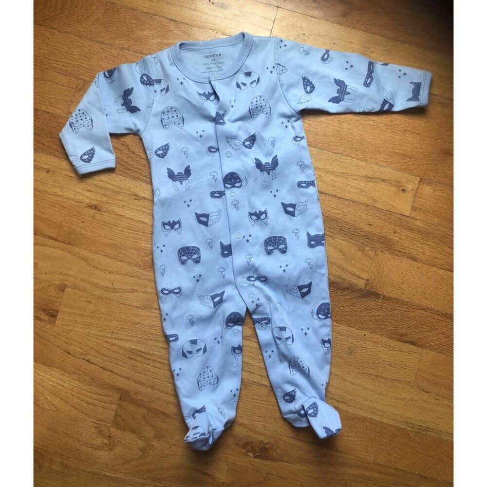 Noomie Snap Footie Masks 3-6 M Blue pima cotton